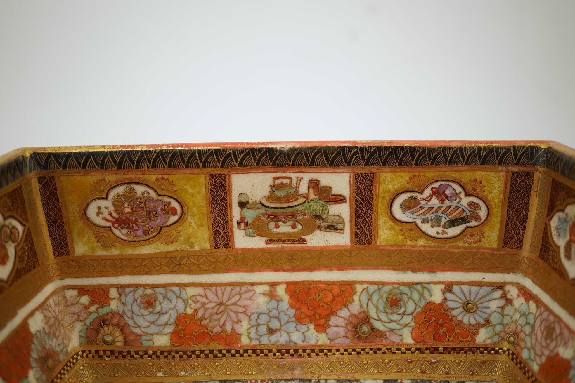 A Japanese Satsuma square bowl, signed Ryozan, Meiji period